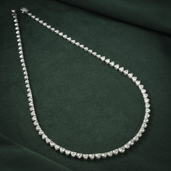 HEART-SHAPED DIAMOND TENNIS NECKLACE AND EARRING SET
