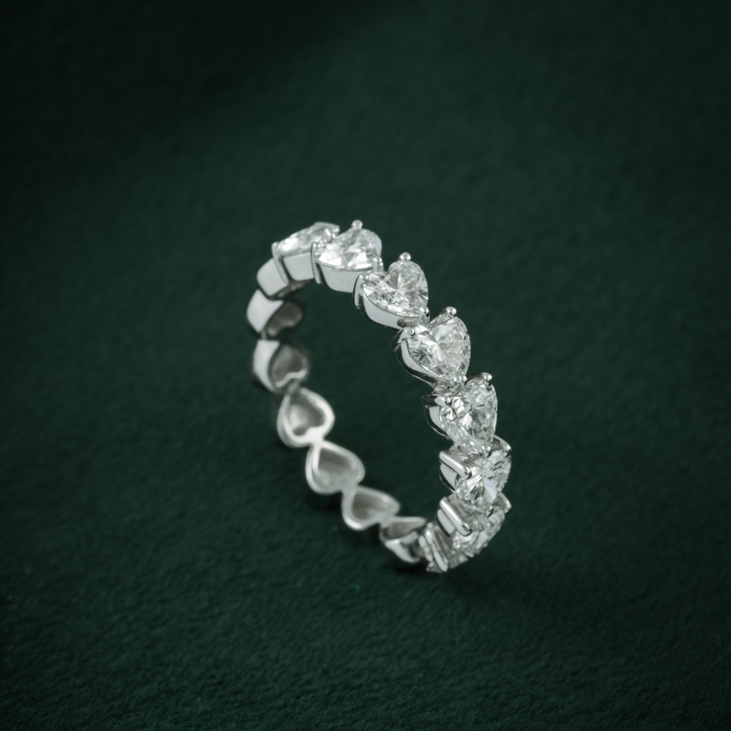 HEART SHAPE DIAMOND FULL ETERNITY RING IN WHITE GOLD