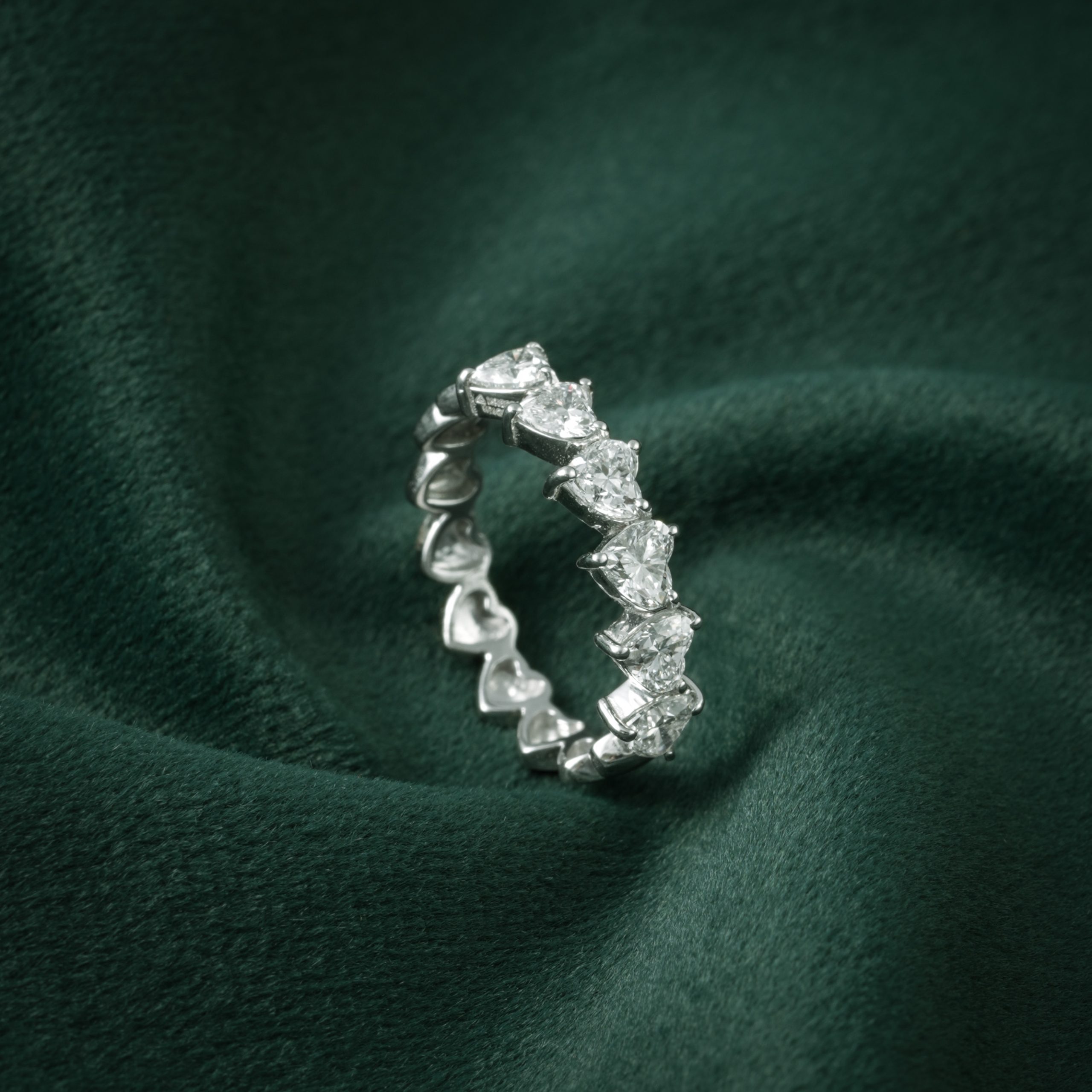 HEART SHAPED DIAMOND ETERNITY BAND IN WHITE GOLD