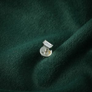 Emerald Cut Diamond Solitaire Stud in White Gold
