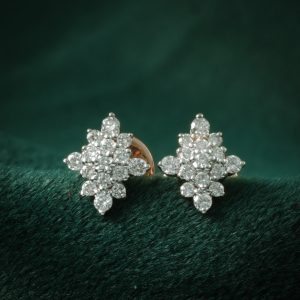 Diamond Floral Cluster Stud Earrings in Gold