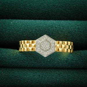 Hexagon Diamond Cluster Gold Ring Band Design
