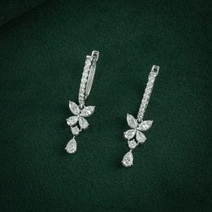 FLORAL SPARK DROP DIAMOND HOOP EARRINGS
