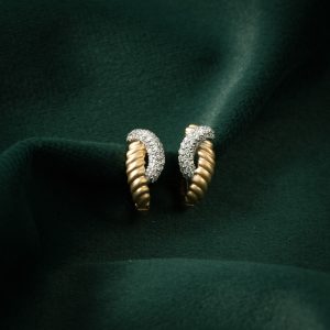 Golden Twist Diamond Hoops