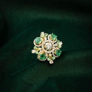 SILVER DIAMOND FLORAL STATEMENT RING