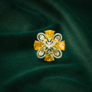GOLDEN BlOOM FLORAL SILVER RING