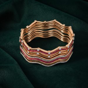 MULTI-LAYER WAVE SILVER BANGLE SET