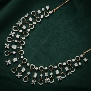 FLORAL TEARDROP SILVER DIAMOND LONG SET