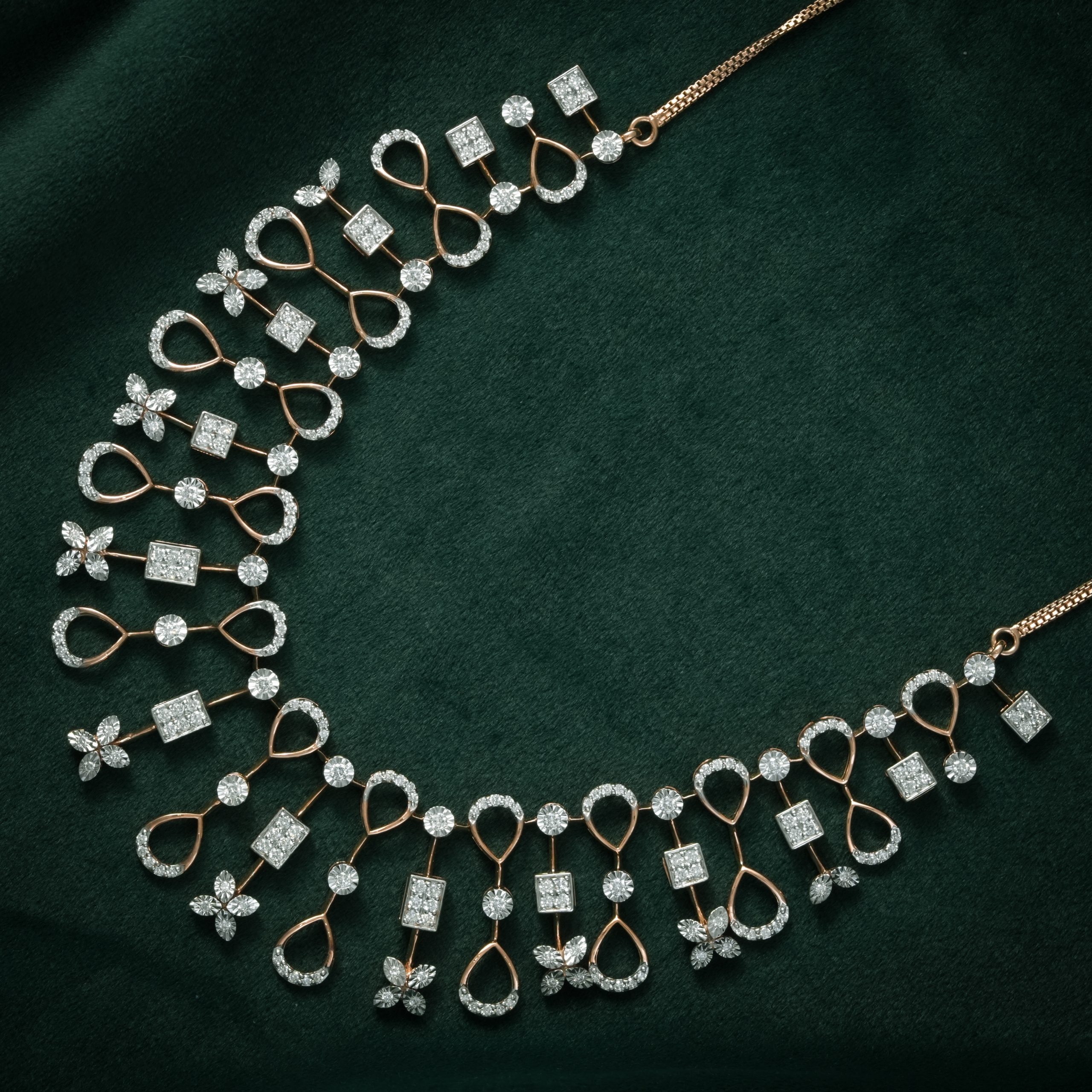 FLORAL TEARDROP SILVER DIAMOND LONG SET