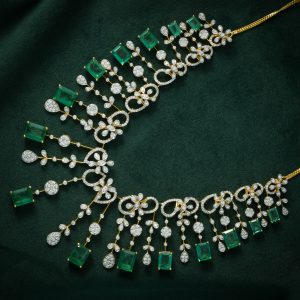 SILVER DIAMOND FLORAL CASCADE NECKLACE SET