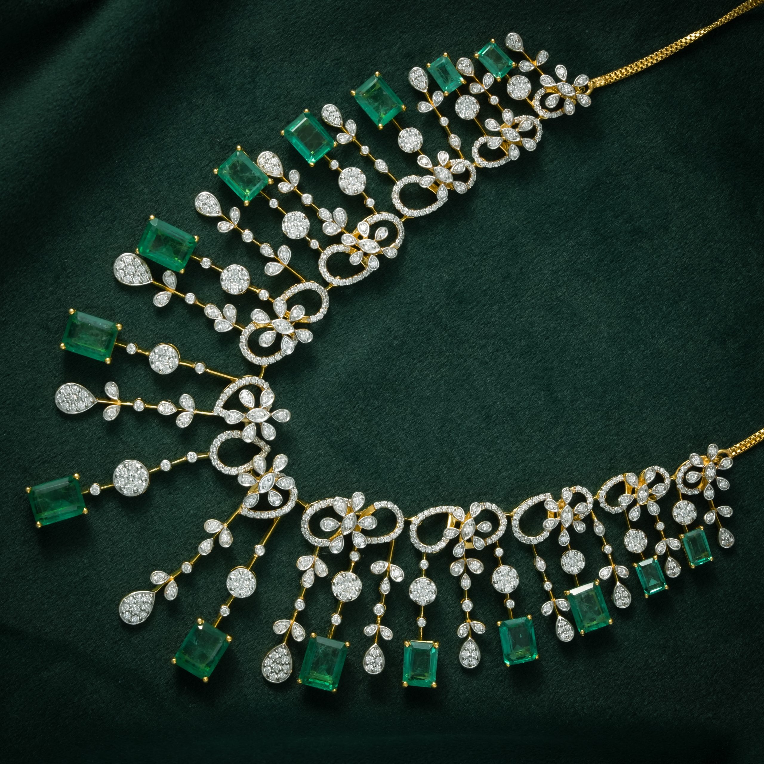 SILVER DIAMOND FLORAL CASCADE NECKLACE SET