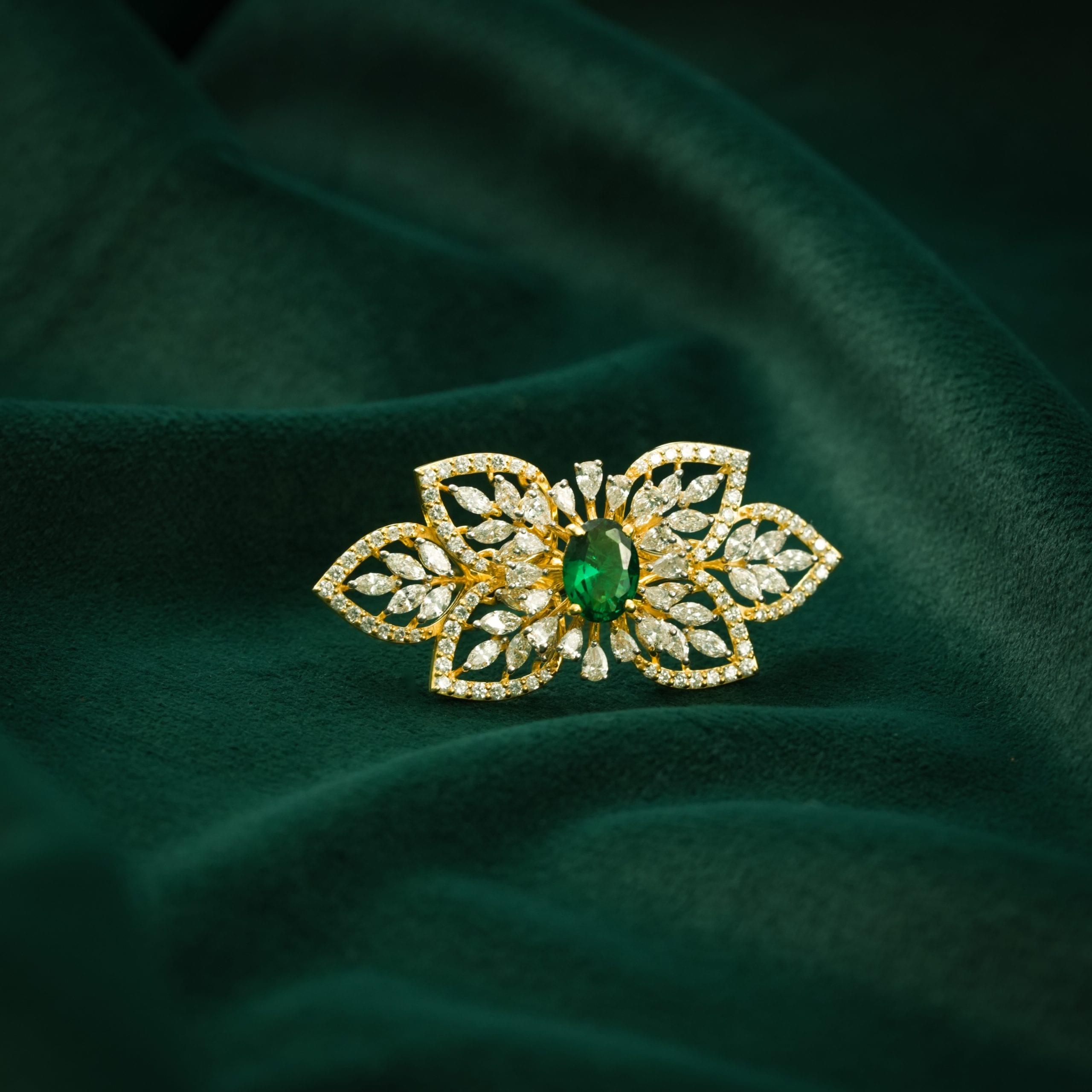 Golden Petals Emerald Ring
