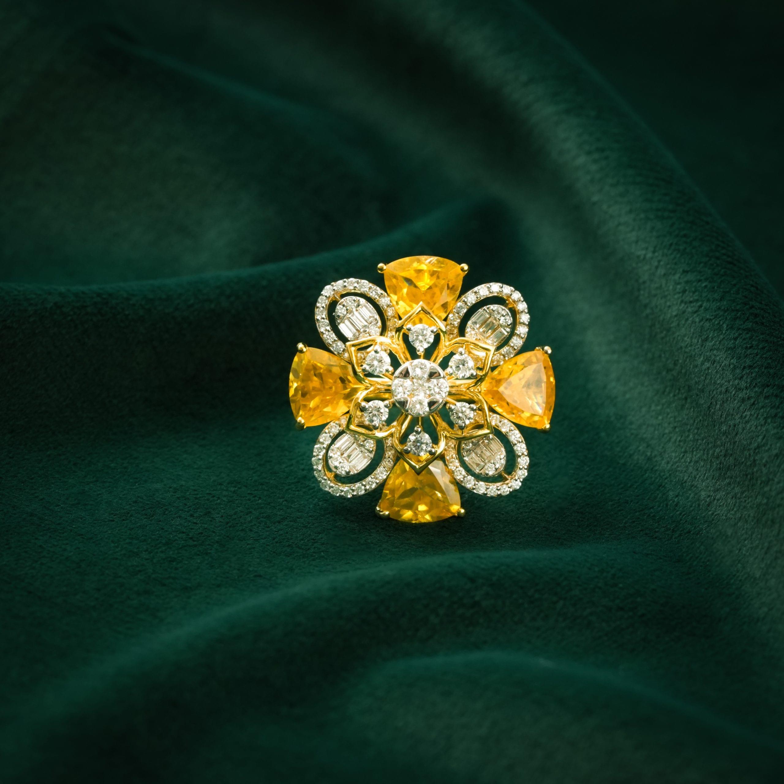 GOLDEN BlOOM FLORAL SILVER RING