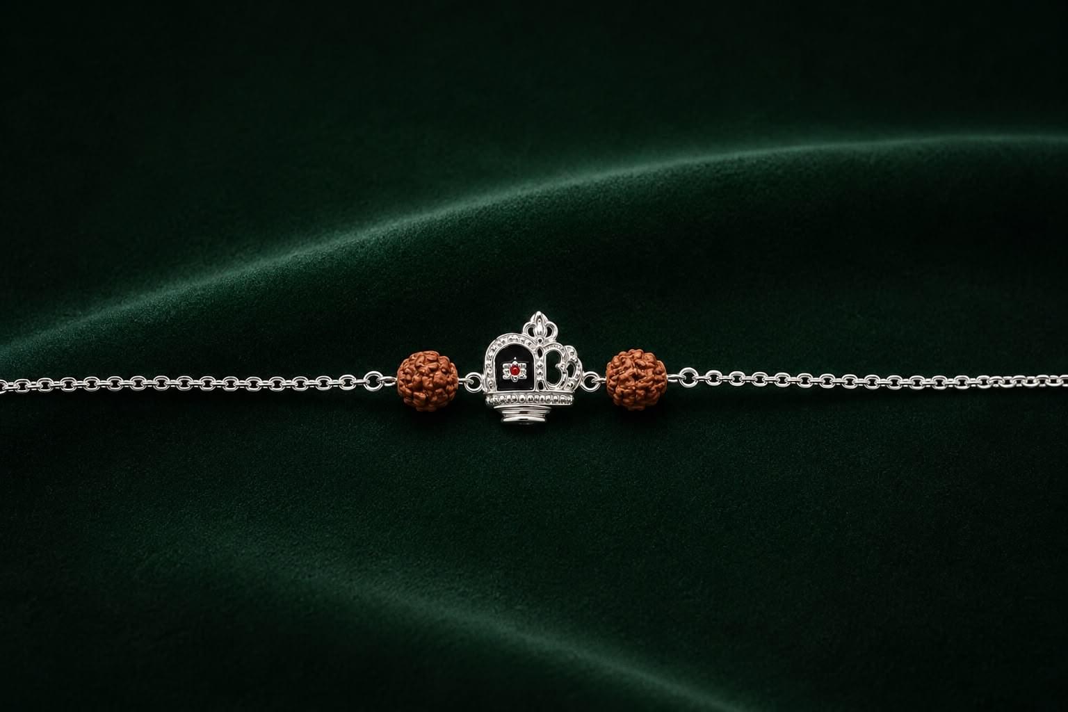 ROYAL CROWN  SILVER RAKHI WITH RUDRAKSHA