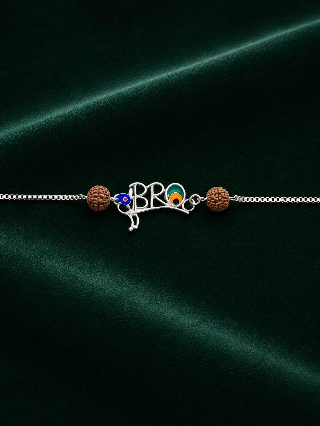 BRO SILVER RAKHI WITH RUDRAKSHA