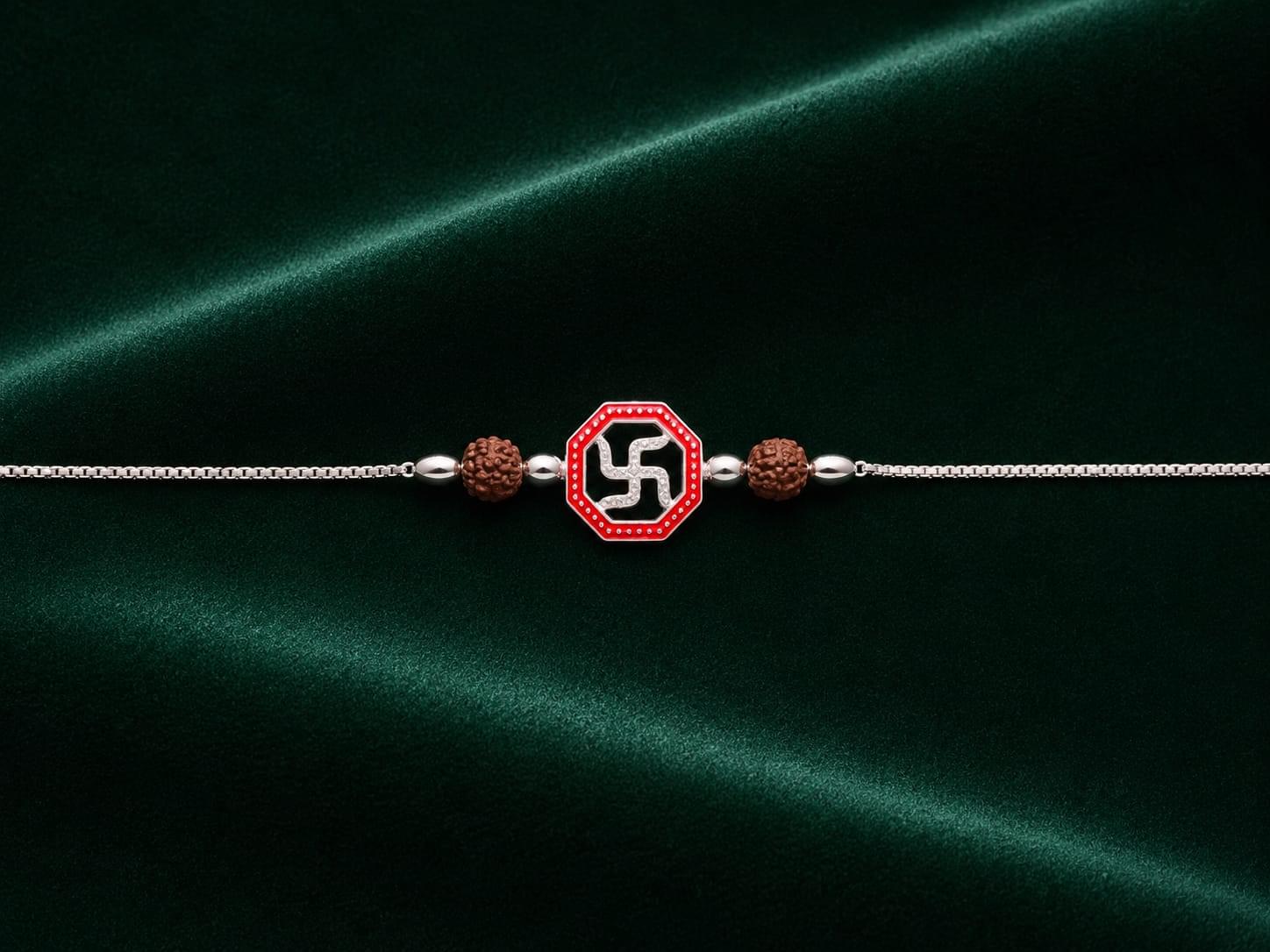 SILVER RUDRAKSHA SWASTIK RAKHI